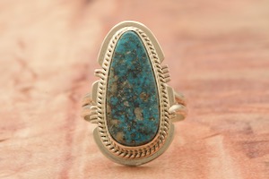 Genuine Kingman Turquoise Sterling Silver Native American Ring